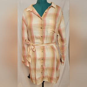SO‎ Button Up Plaid Long Sleeve Shirt Dress with Tie Waist Size XXL